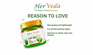 HerVeda Aloe Vera Skin Gel with green tea 500g For Face & Hair | Hydrating, Moisturizing, Soothing Skin | Multipurpose Gel