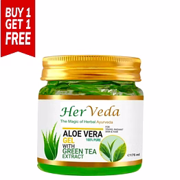 herveda aloe vera skin gel with green tea 500g for face & hair | hydrating, moisturizing, soothing skin | multipurpose gel