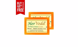HerVeda Haldi Turmeric / chandan Sandal Handmade glycerine soap 100 gm 100% Vegan,buy one Get one free