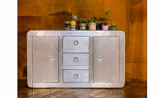 Aviator Kitchen Sideboard Cabinet, Bedroom Cupboard | Sideboard Cabinet Cupboard High Gloss TV Stand Unit for Living Room Dining Room 3 Drawers |  Vintage Aircraft Airman Aluminium