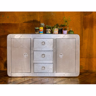 aviator kitchen sideboard cabinet, bedroom cupboard | sideboard cabinet cupboard high gloss tv stand unit for living room dining room 3 drawers | vintage aircraft airman aluminium