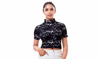 Regular Sleeves Printed Women Black, White Top