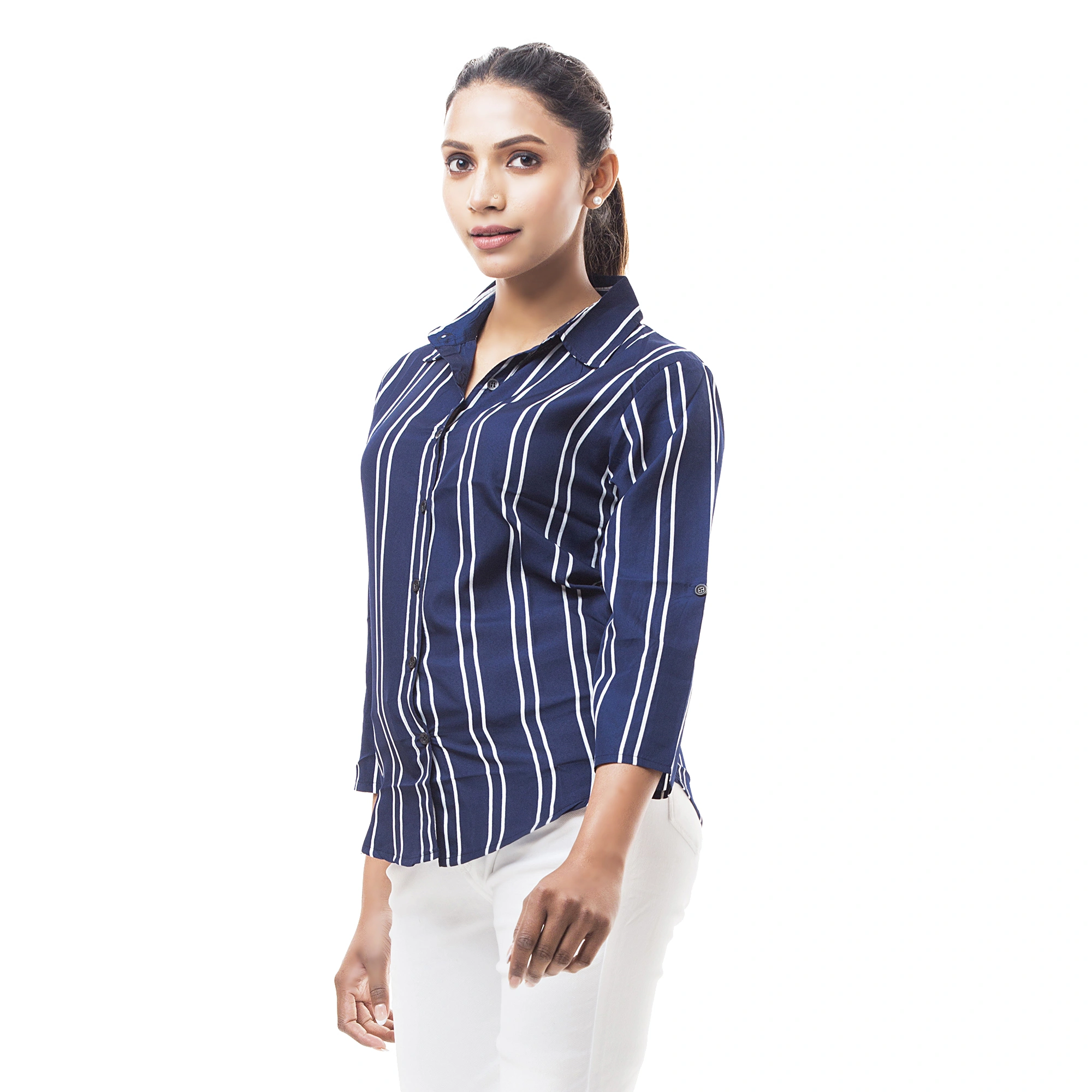 Women Regular Fit Striped Spread Collar Casual Shirt-2