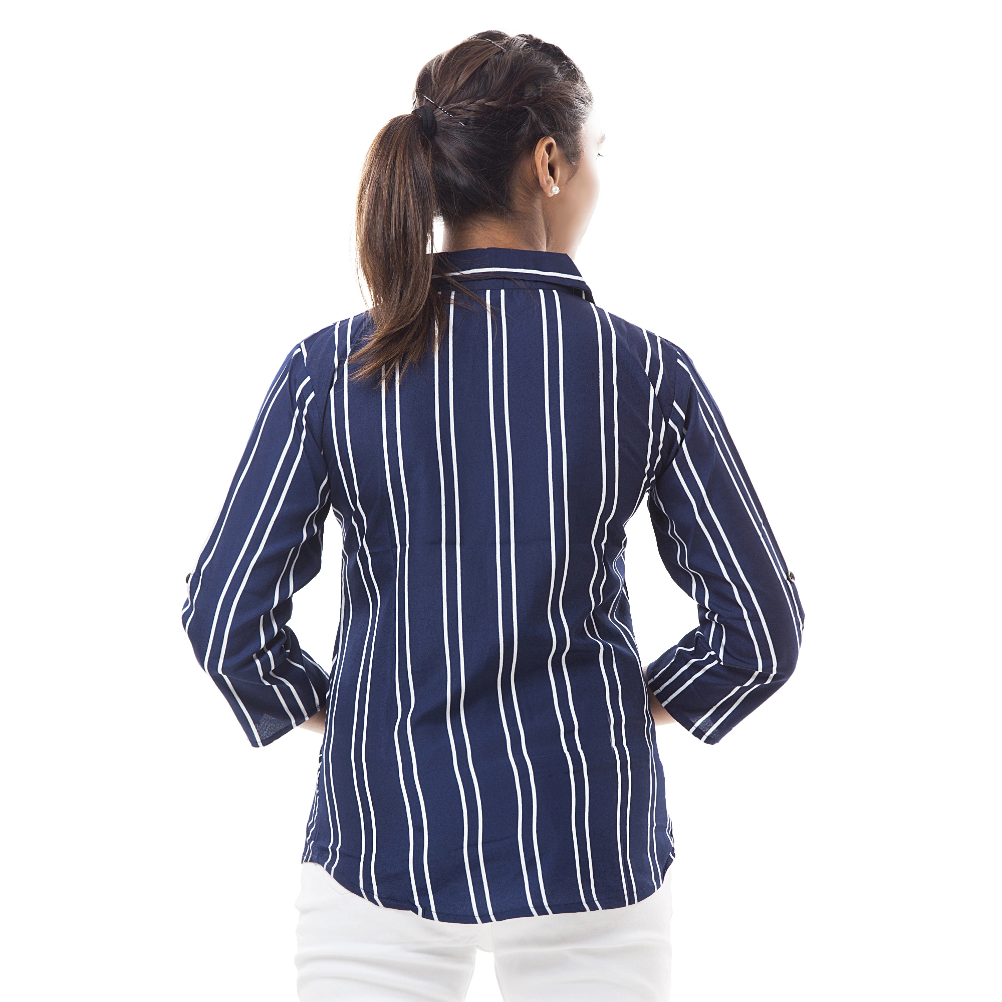 Women Regular Fit Striped Spread Collar Casual Shirt-3