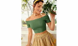 Casual Noodle Straps Solid Women Green Top