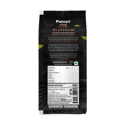 Pansari Platinum Premium CTC Chai with 17% Long Leaves Tea | Assam &amp; Darjeeling Blend Tea | 250G Tea Pack | Bold, Rich Aroma for an Authentic Chai Experience | Assam Tea long leaf tea-1