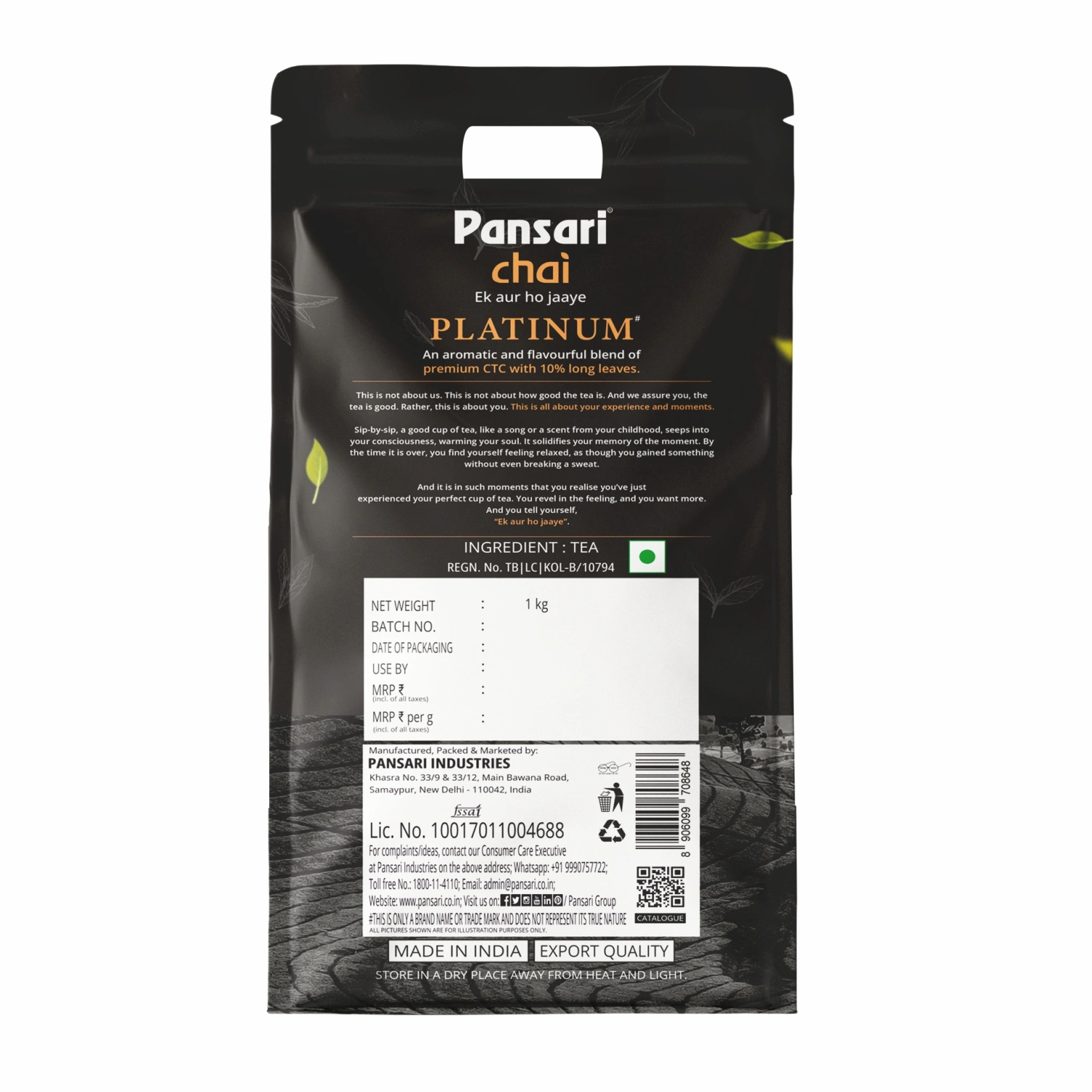 Pansari Platinum Premium CTC Chai with 17% Long Leaves Tea | Assam &amp; Darjeeling Blend Tea | 1Kg Tea Pack | Bold, Rich Aroma for an Authentic Chai Experience | Assam Tea long leaf tea-2