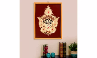 Archeiv Bamboo Hand Crafted Framed Wall Hangings Of Durga Ji For Home Decor | Bamboo Framed Art For Wall Decor