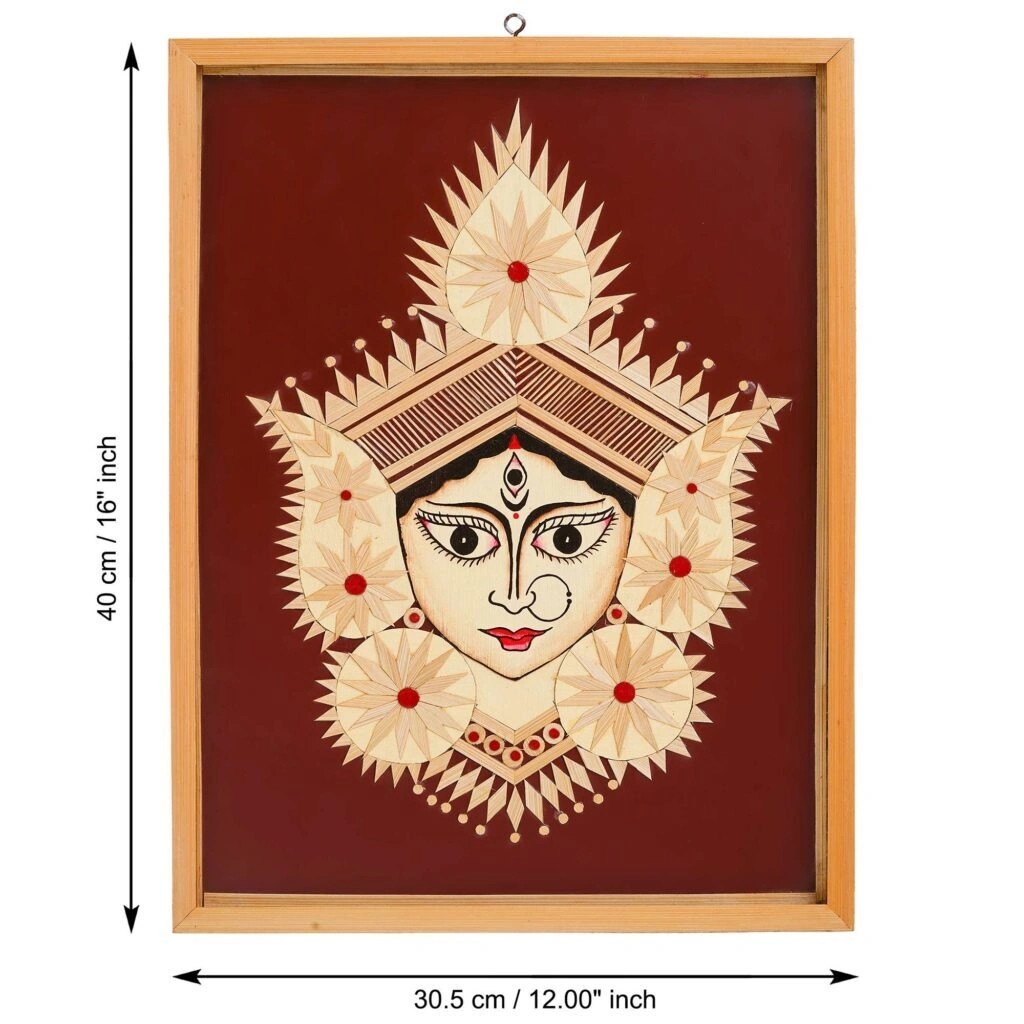 Archeiv Bamboo Hand Crafted Framed Wall Hangings Of Durga Ji For Home Decor | Bamboo Framed Art For Wall Decor-1