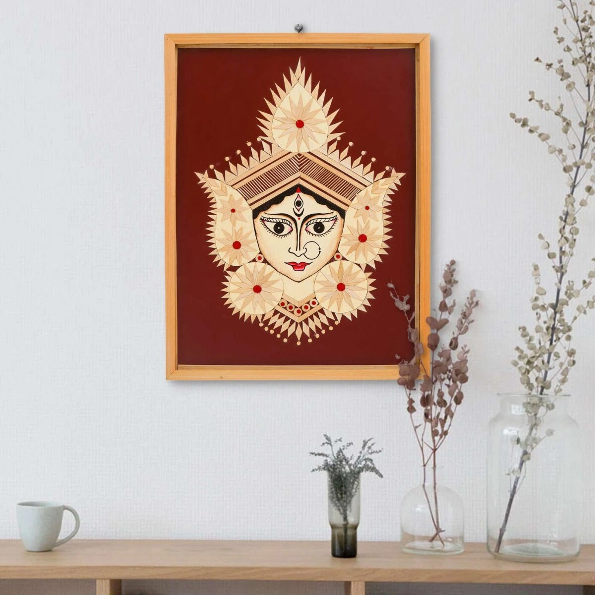 Archeiv Bamboo Hand Crafted Framed Wall Hangings Of Durga Ji For Home Decor | Bamboo Framed Art For Wall Decor-2