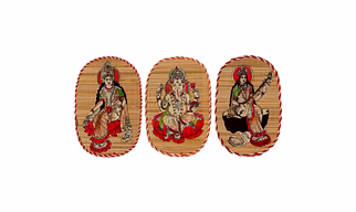 Archeiv Bamboo Hand Crafted Wall Hangings Of The Trio Of Ganesh Ji, Laxmi Ji And Sarwasti Ji Painting For Home Decor