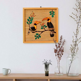 archeiv bamboo art couple hornbill painting for home decor | bamboo art gift for multiple occasions
