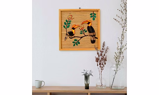 Archeiv Bamboo Art Couple Hornbill Painting For Home Decor | Bamboo Art Gift For Multiple Occasions