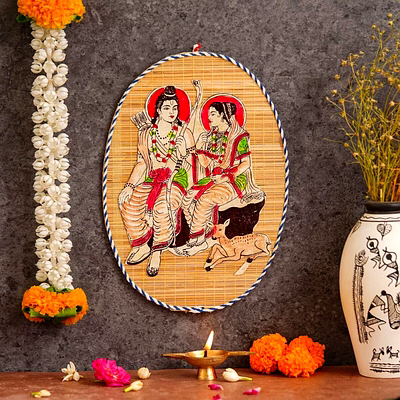 archeiv bamboo hand crafted wall hangings of godess laxmi ji for home décor