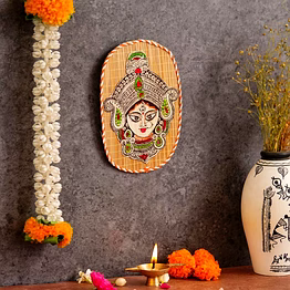 archeiv oval shaped design bamboo hand crafted wall hangings durga ji for home decor | bamboo art for wall decor