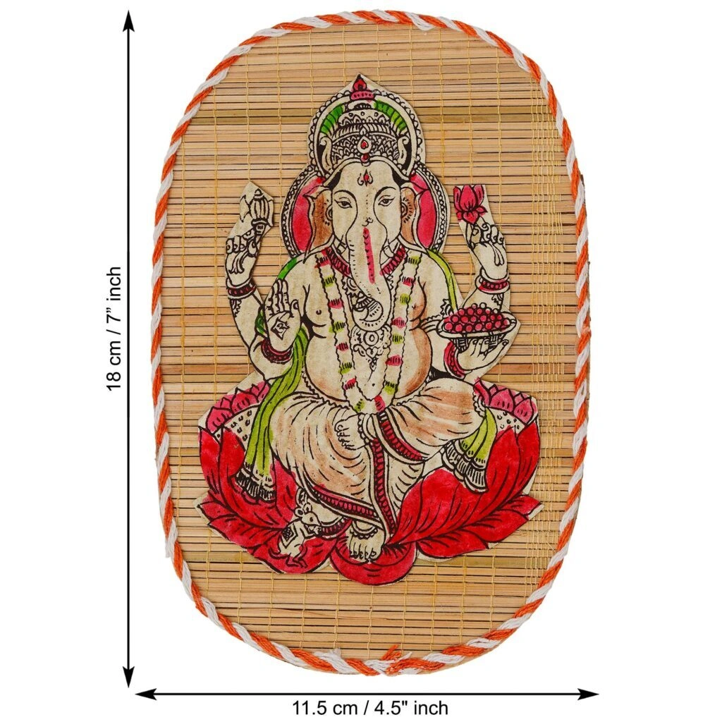 Archeiv Bamboo Hand Crafted Wall Hangings Of Ganesh Ji And Laxmi Ji For Home Decor-BWH4