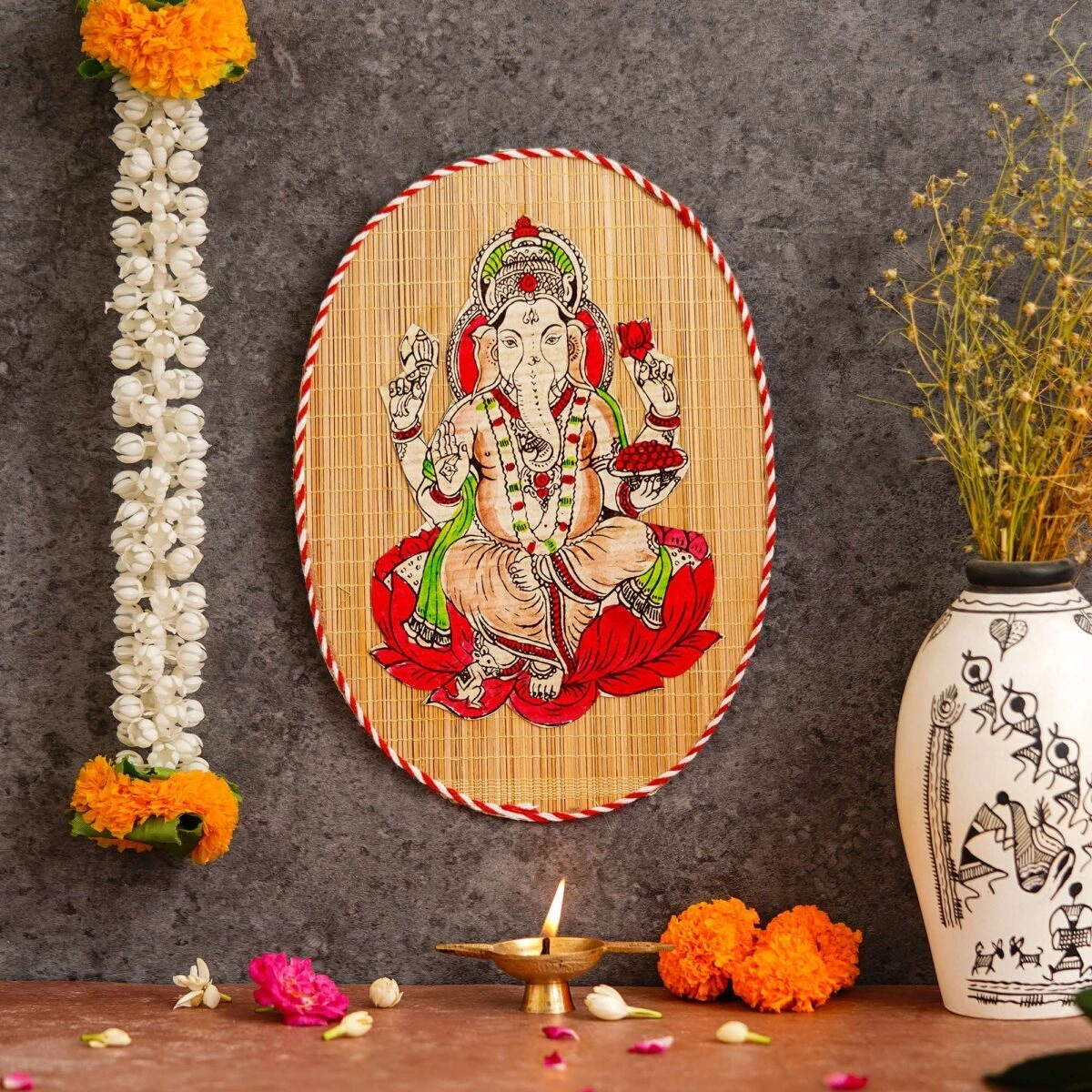 Archeiv Bamboo Hand Crafted Wall Hangings Of Ganesh Ji And Laxmi Ji For Home Decor-2