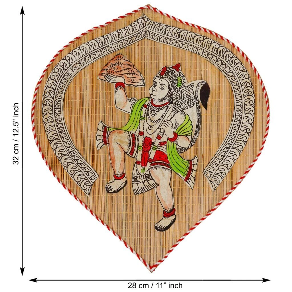 Archeiv Bamboo Hand Crafted Leaf Design Wall Hangings Of Hanuman Ji For Home Décor | Bamboo Art For Wall Decor-BWH6