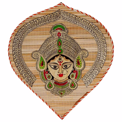 archeiv bamboo hand crafted leaf design wall hangings of durga ji for home decor | bamboo art for wall decor