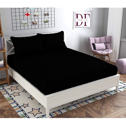 DOMES FAB Satin Double 90*100 Striped Flat Bedsheet-12588230
