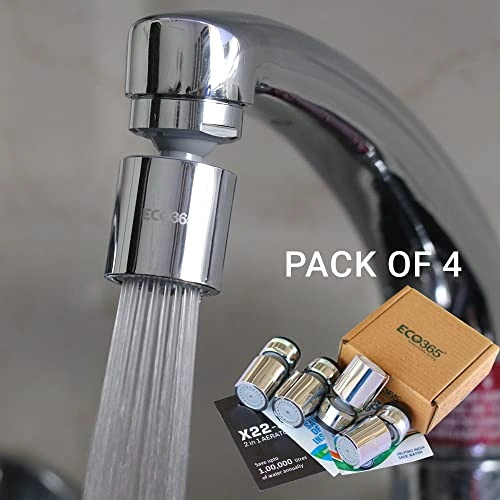 ECO365 Rotatable(360°) Swivel Dual Flow X22 Chrome Finish Aerator (Pack of 4) | Fits in both Inner(24mm) &amp; Outer(22mm) Threaded Taps | Tap Extender with Jet &amp; Eco Flow for Maximum Water Saving-1