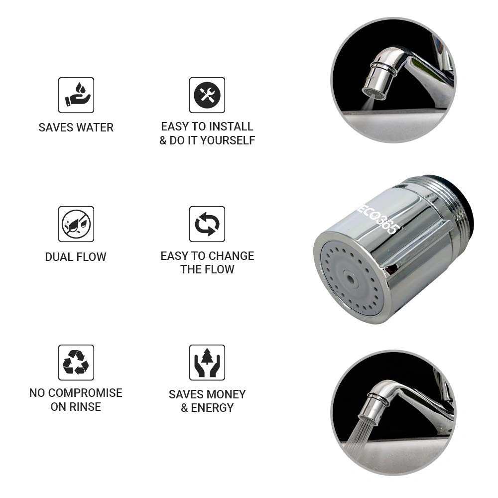 ECO365 Dual Flow X22 Chrome Finish Aerator (Pack of 4) | Fits in both Inner(24mm) &amp; Outer(22mm) Threaded Taps | Tap Extender with Jet &amp; Eco Flow for Maximum Water Saving-4