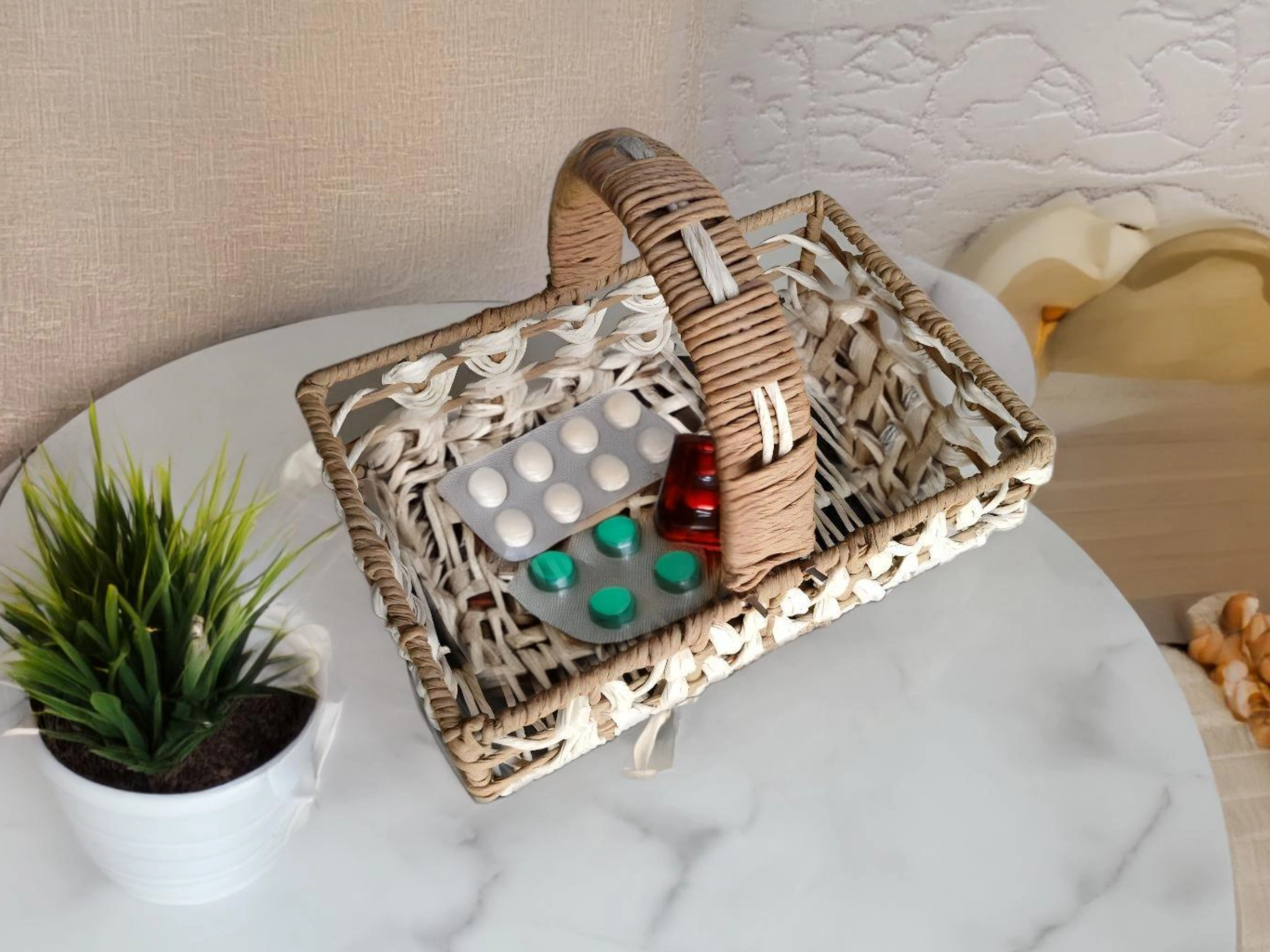 Hand Woven Fruit Basket Gift Hamper Basket Paper Rope Woven &amp; Metal-3