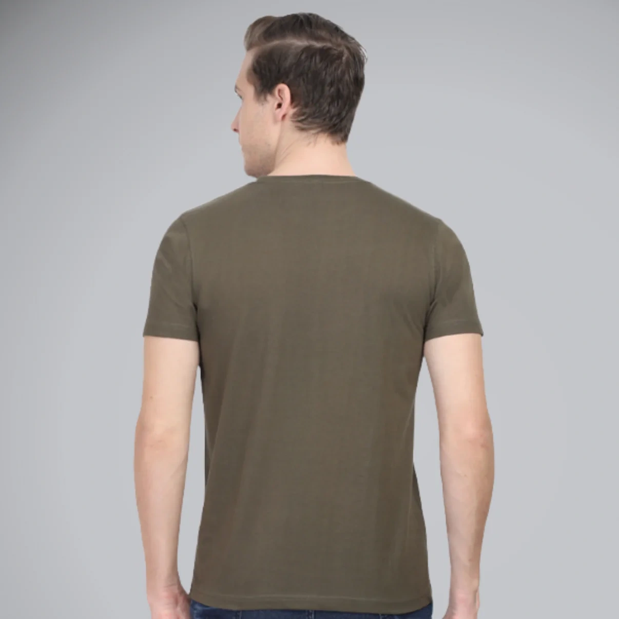 Olive Green Plain T-shirt For Men-1