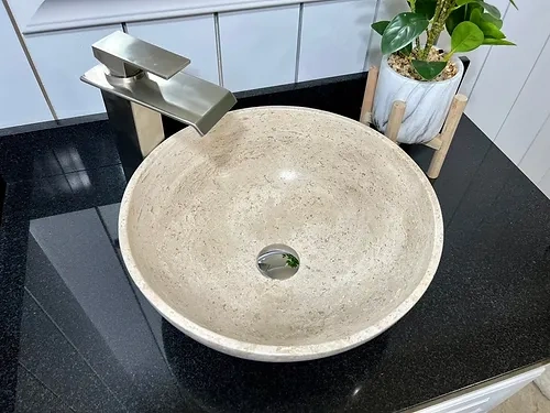 Travertine Italian Marble Round Wash Basin-12598442