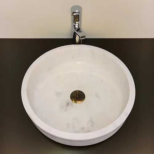 Scratched  Sink,  Natural Round White Stone Washbasin-12610734