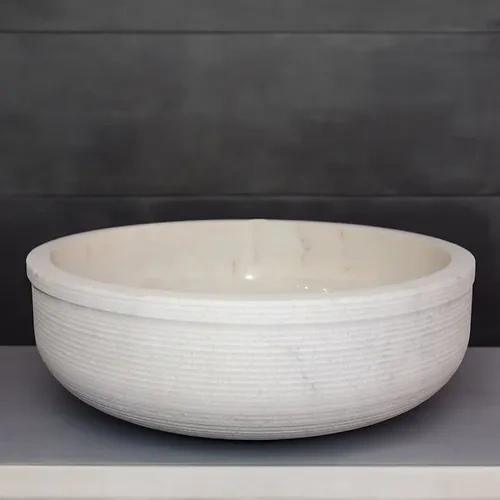 Scratched  Sink,  Natural Round White Stone Washbasin-1