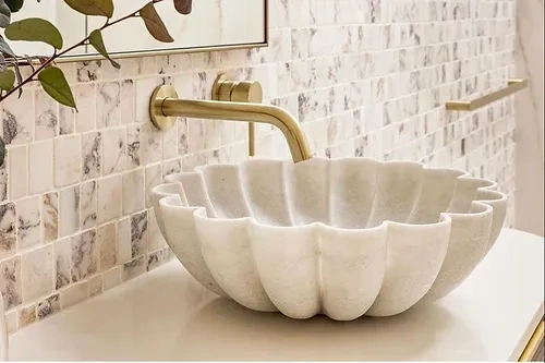 Flower Shaped Marble Bathroom Washbasin Sink, Bathroom Decoration Sink-12610738