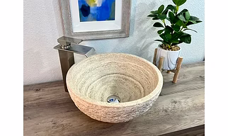 Italian Travertine Stone Sink, Modern Natural Stone Bathroom Vessel Sink