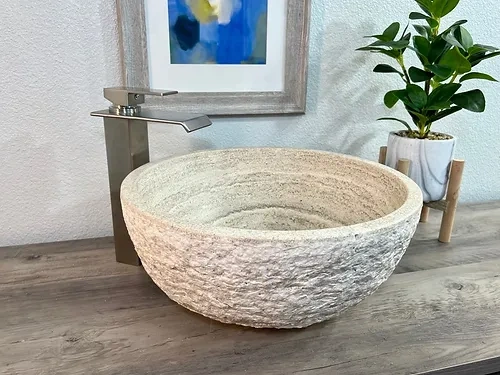 Italian Travertine Stone Sink, Modern Natural Stone Bathroom Vessel Sink-1