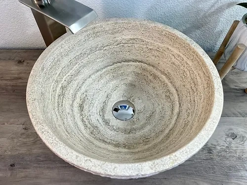 Italian Travertine Stone Sink, Modern Natural Stone Bathroom Vessel Sink-2