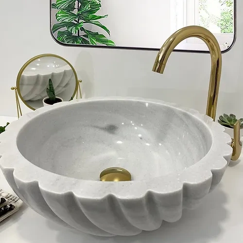 White Marble Sink,Handmade Marble Bathroom Vanity Sink, Marble Vessel Sink-1