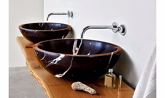 Natural Stone Nero Marquina Black Marble Above Vanity Bathroom Sink, Washbasin