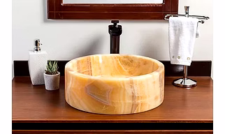 Honey Onyx Countertop Bathroom Washbasin Sink , Bathroom Vanity Basin Sink