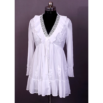 Women Chiffon Dress With Chikankari Hand Embroidery-12607618