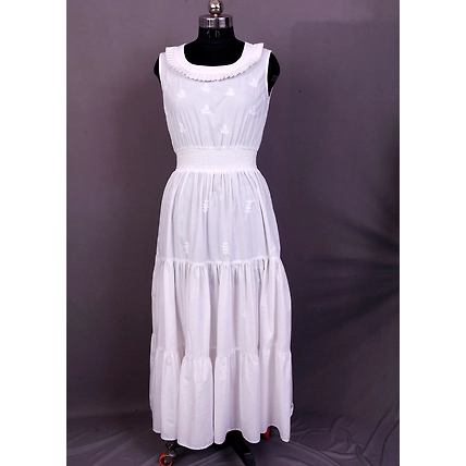 Women Cotton Maxi Dress With Chikankari Hand Embroidery-12607622