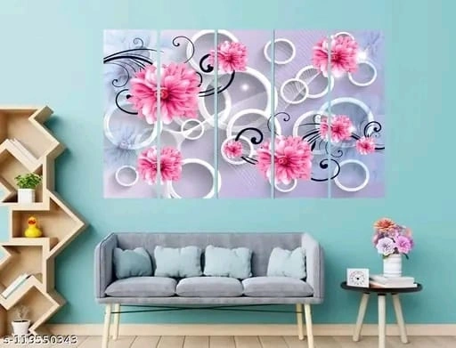 Pink flowers wall paintings with blue background-s-51670208