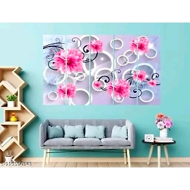Pink flowers wall paintings with blue background
