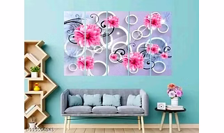 Pink flowers wall paintings with blue background