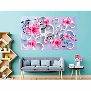 Pink flowers wall paintings with blue background