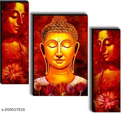 Red buddha set of 3 wall painting-s-200637935