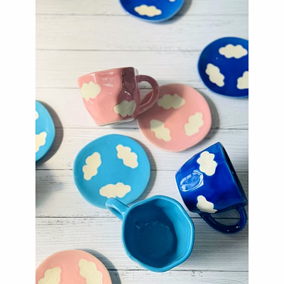 multicolour cup and saucer set