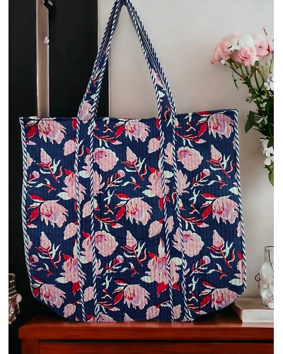 Large Cotton Kantha Tote Bag – Floral Print-12640395