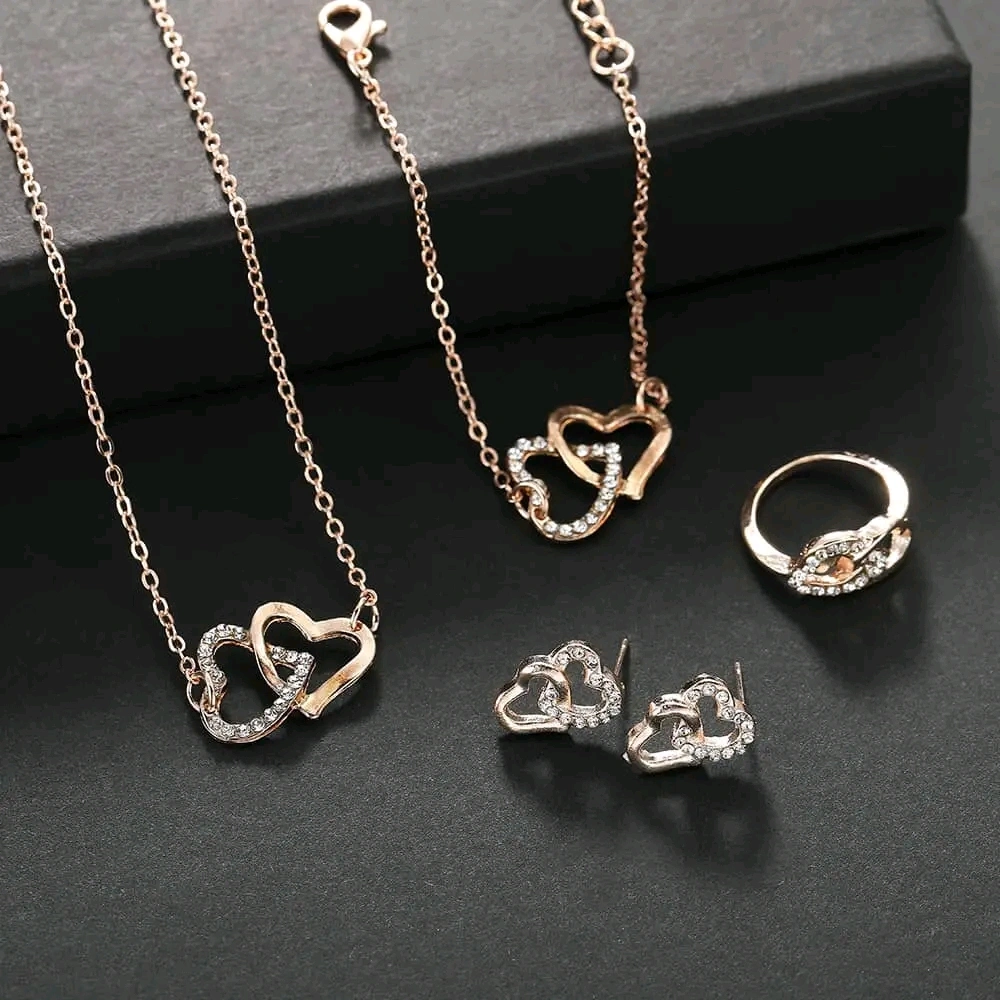 Double heart silver jewellery set-Rjdoubleheart