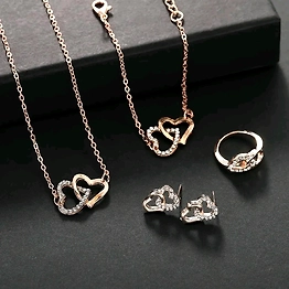 Double heart silver jewellery set