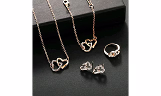 Double heart silver jewellery set